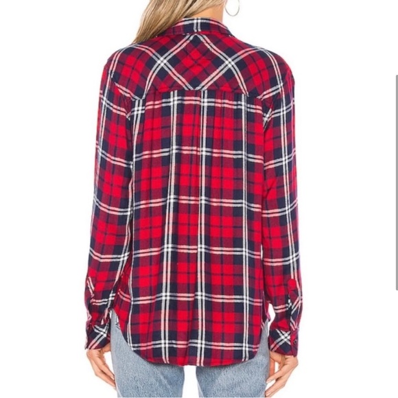 RAILS Hunter Plaid Button Down Shirt Top Blouse Carmine Red White Navy Blue - Picture 7 of 13